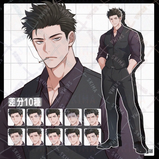 【差分10種】スーツにオールバック筋肉質なおじさん