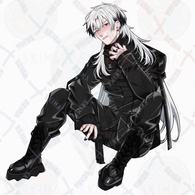 【立ち絵】銃/白髪×黒/男性キャラ【表情8種】の商品画像6枚目