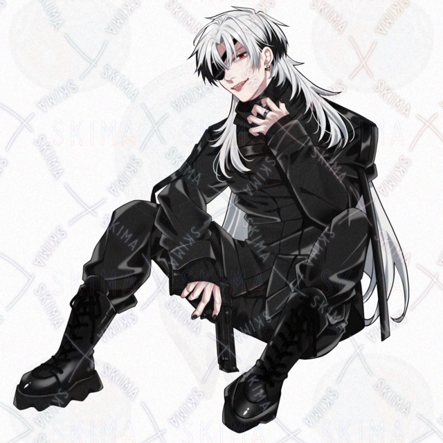 【立ち絵】銃/白髪×黒/男性キャラ【表情8種】の商品画像7枚目