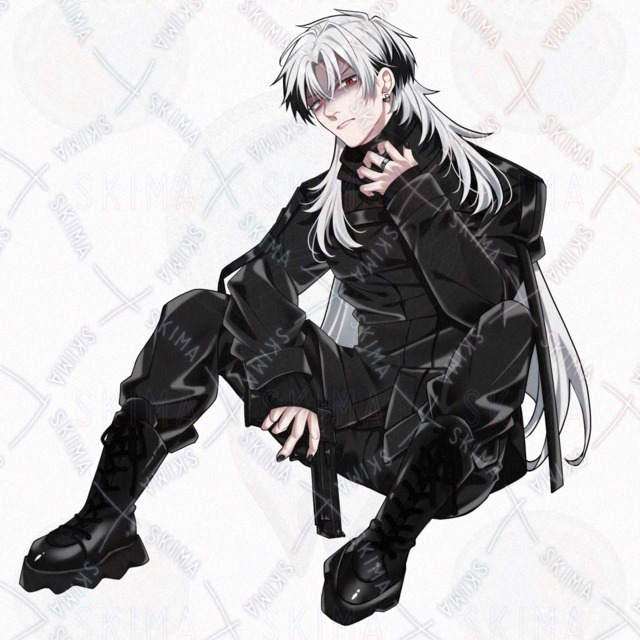 【立ち絵】銃/白髪×黒/男性キャラ【表情8種】の商品画像8枚目