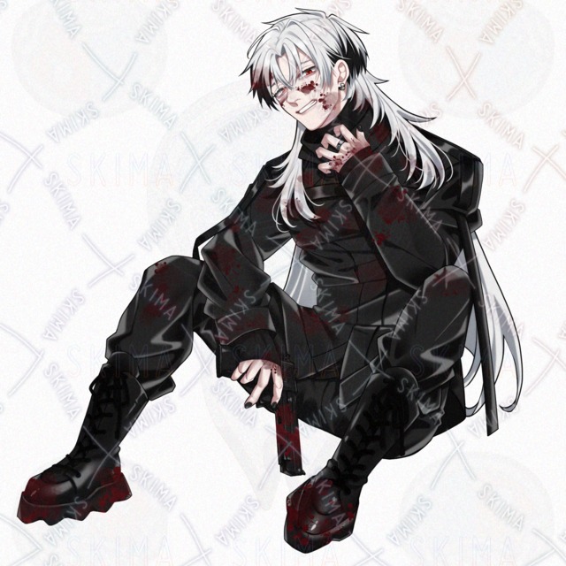 【立ち絵】銃/白髪×黒/男性キャラ【表情8種】の商品画像9枚目