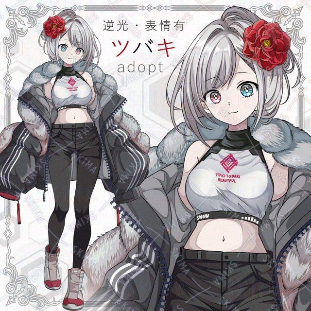 Backlight & 6 kinds of facial expressions] Pop girl with camellia motif [Transparent PNG]. 的商品圖片