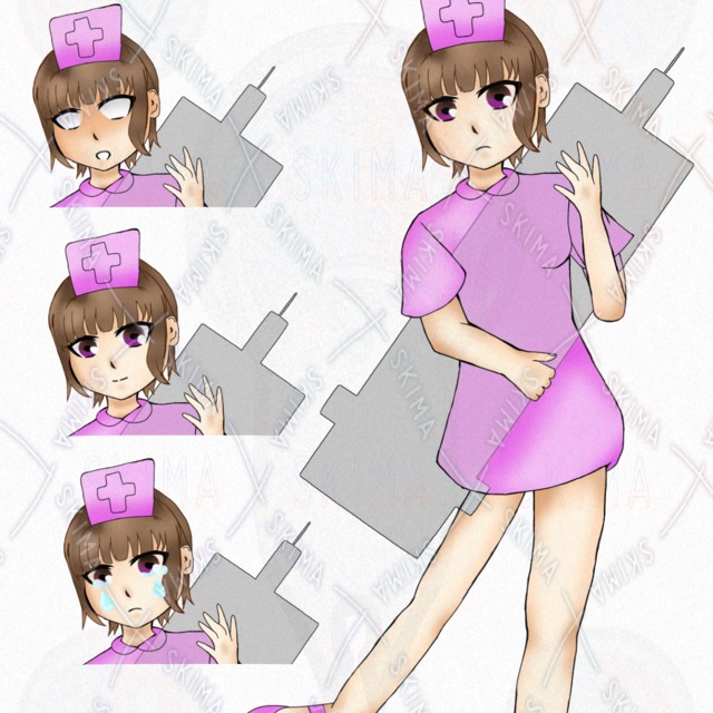 입체그림】핑크 간호사×거대한 주사기 소녀【8가지 표정】【표정 8가지 상품 이미지