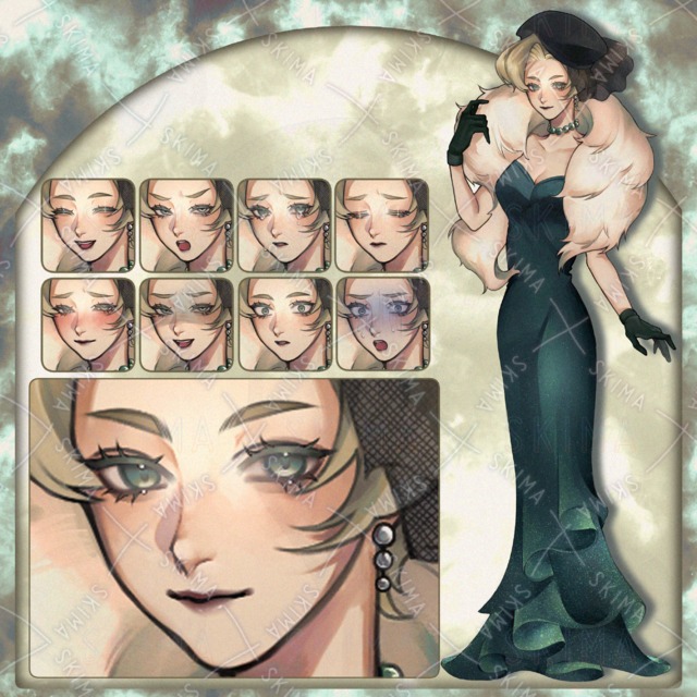 【表情差分9種】緑ドレスの女性