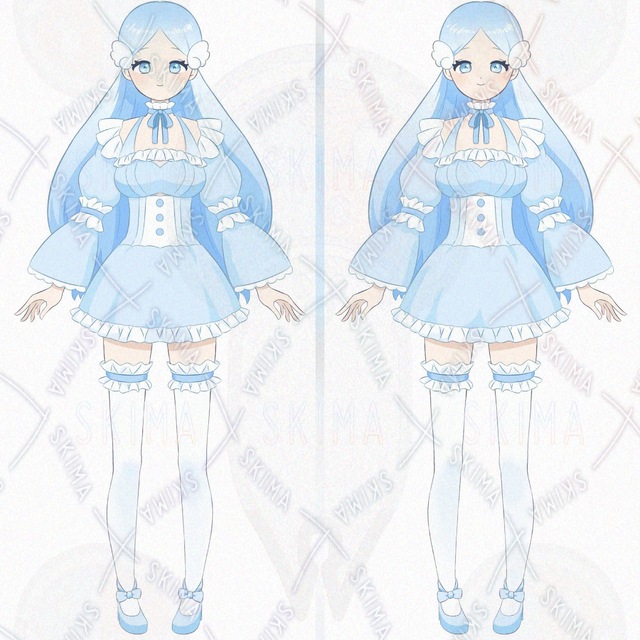 淡い水色の少女｜清楚系全身立ち絵｜表情差分2種｜opt販売