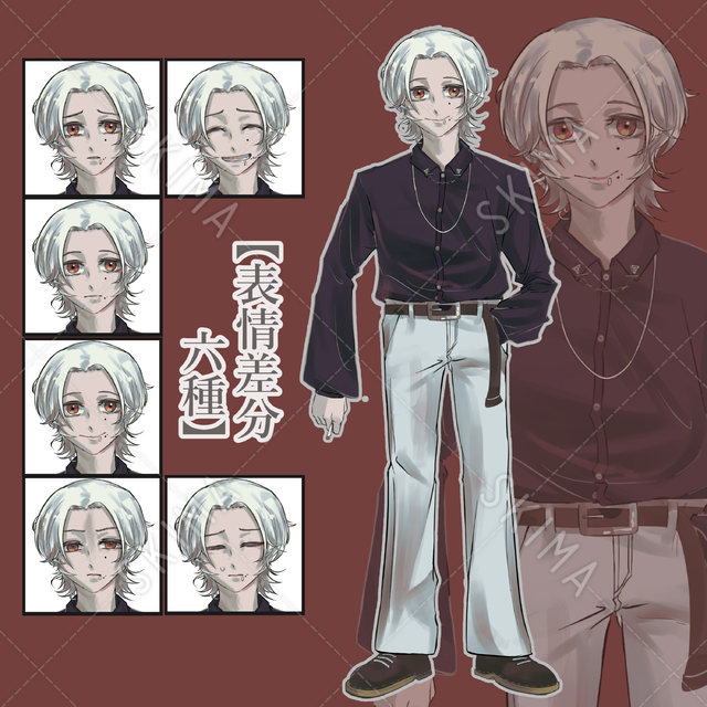 センター分け銀髪ウルフ少年【表情差分６種】