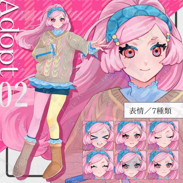 Image of 7 kinds of expressions] Woman with pink hair / opt sale 2