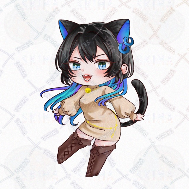 Black cat deformed character with blue inner color 的商品圖片第 2 張