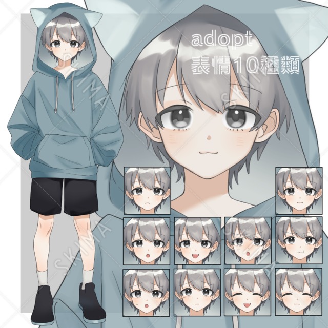 猫耳パーカーの少年【表情10種】