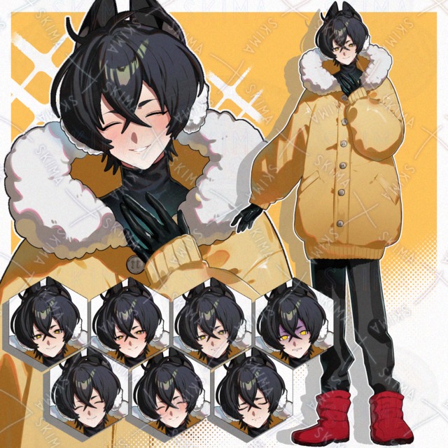 Image of Full-body standing posture] Black-haired guy with cat ears