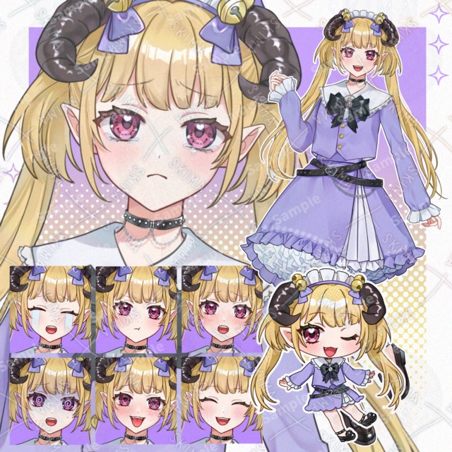 【表情8種/SD付】角付きカチューシャの金髪ツインテ