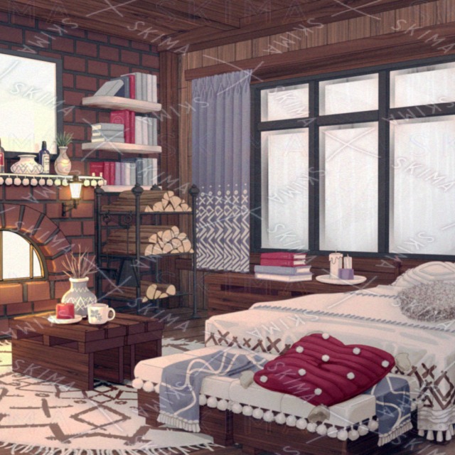 Image 3 of Background] Room with fireplace [Split layer].
