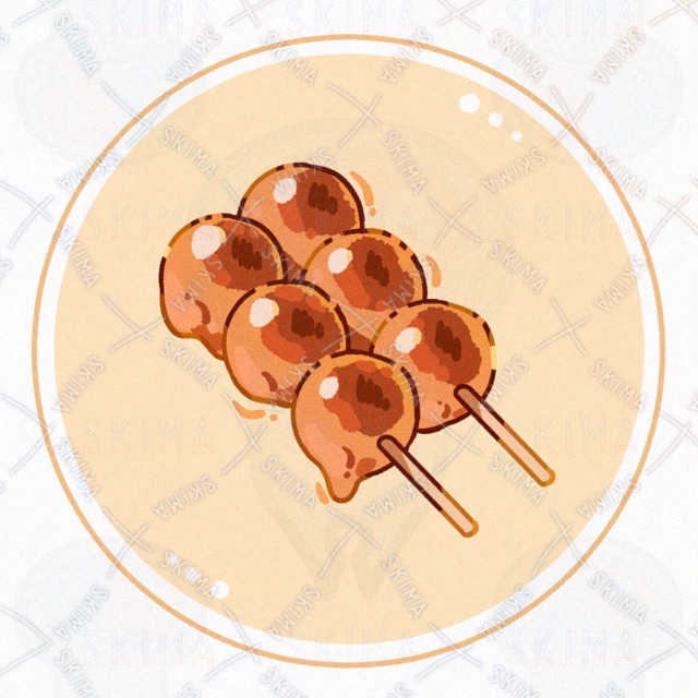 Image of skewered rice dumplings in a sweet soy glaze