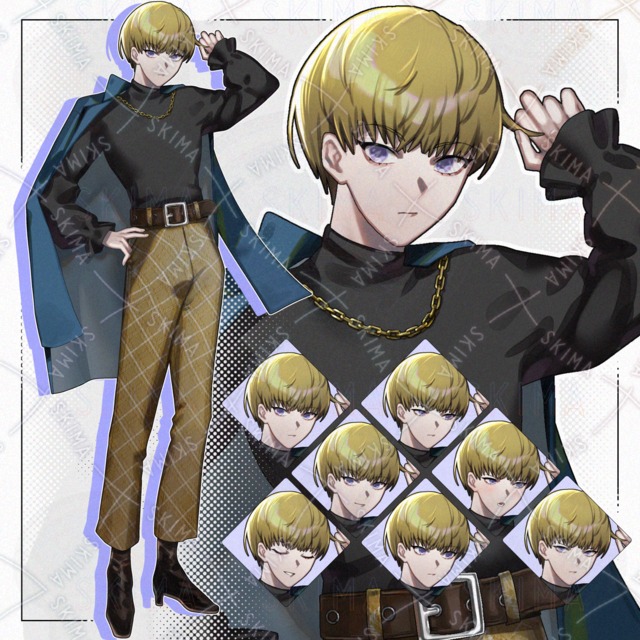 Image of Full-length standing posture] Young man with neutral, dangling eyes