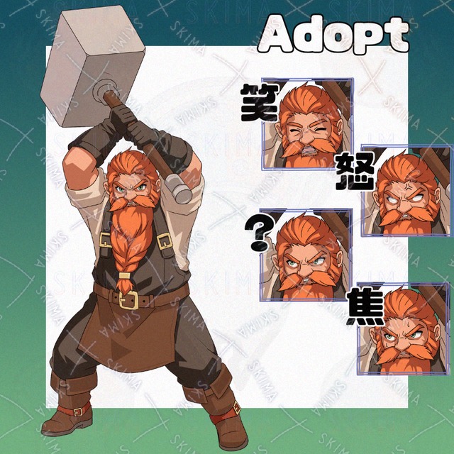 Adopt005_大槌ドワーフのオッサン/ファンタジー/RPG