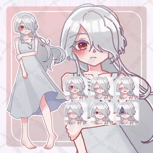 Image of 7 kinds of expressions] Girl in white dress