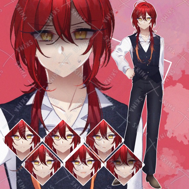 赤髪ウルフカットの男性（男装女子）