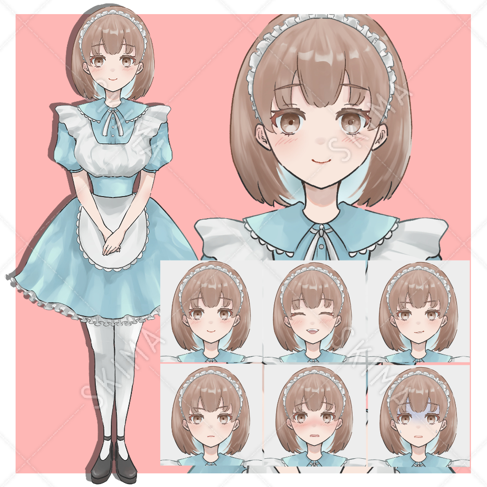 表情差分6種 水色メイド服の女の子立ち絵 スキマ スキルのオーダーメイドマーケット Skima