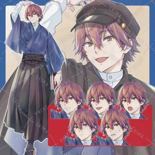 書生服の男の子 表情5種 帽子マント差分