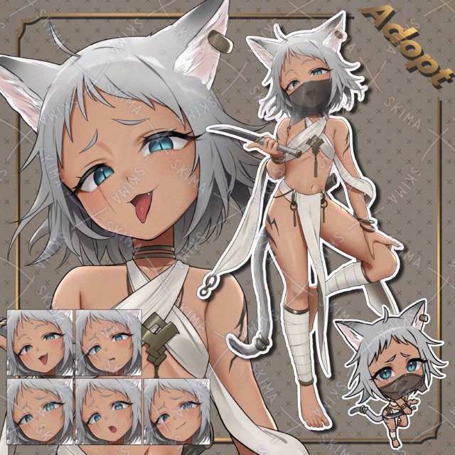 Image of Brown Cat Ear Assassin-chan (MSGK) [with 5 different facial expressions, mask, and extra SD].