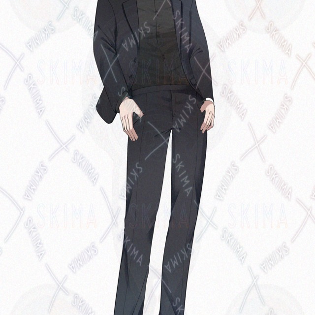 Image 5 of 8 different facial expressions] Male standing with thread eyes