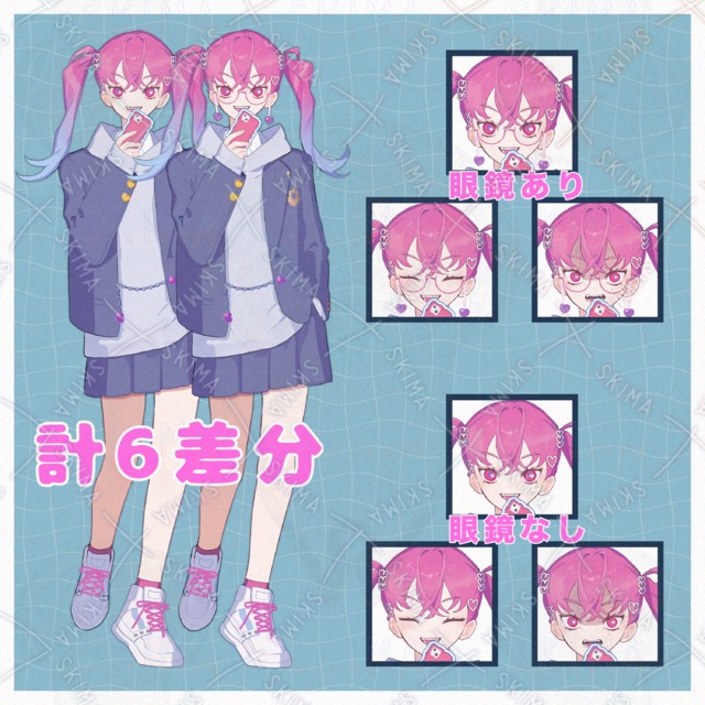 ゆめかわギャルな女子高生の立ち絵(眼鏡あり/なし)の商品画像