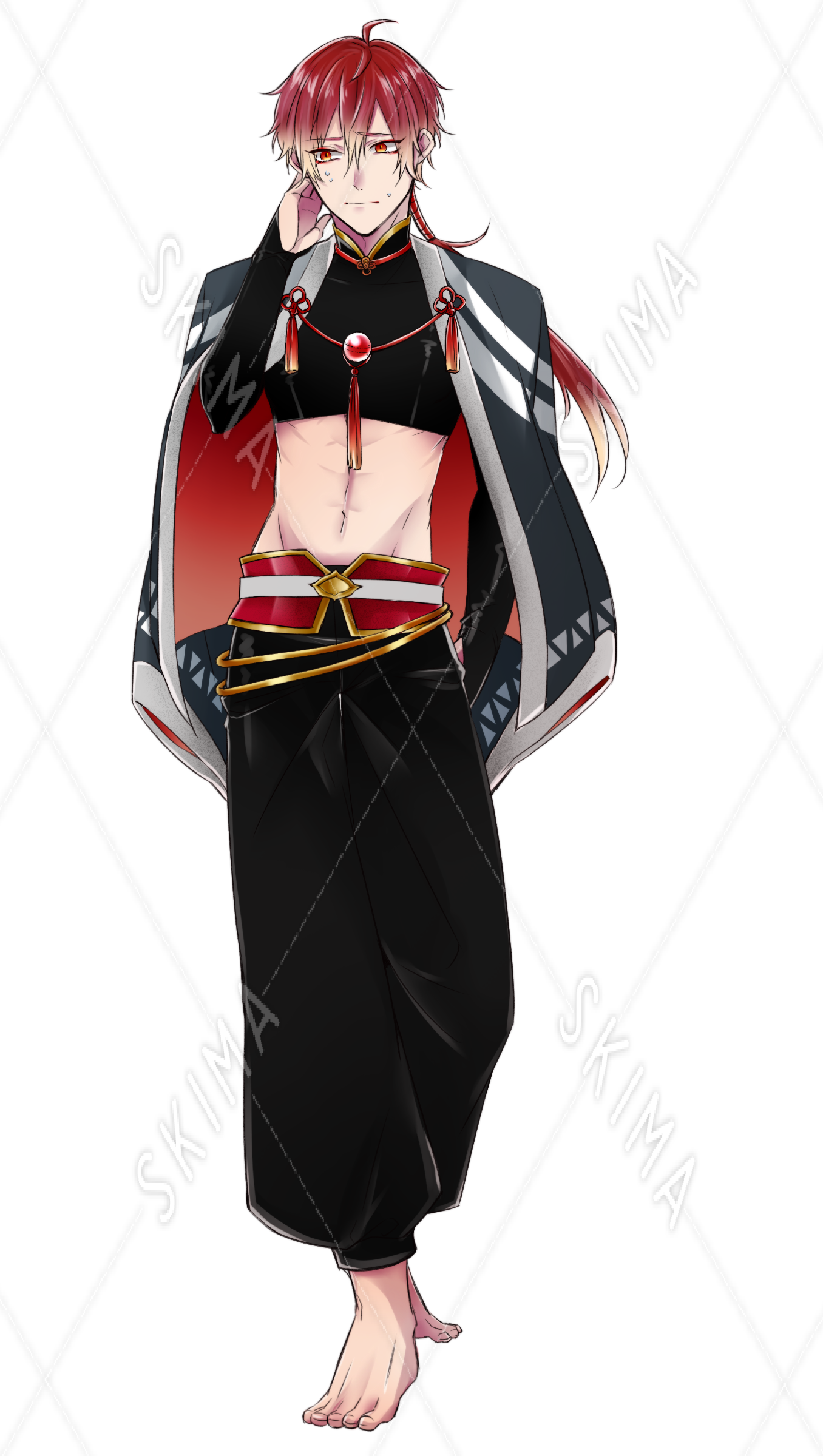 表情７種類 装飾付 狐面付き赤髪の男性の立ち絵 スキマ スキルのオーダーメイドマーケット Skima