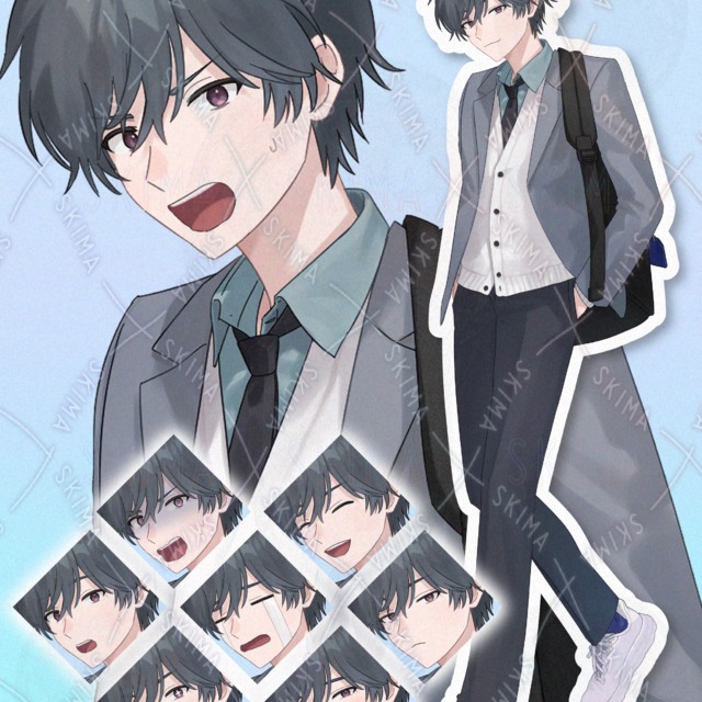 Image of 9 kinds of expressions] High school boys with rich expressions.