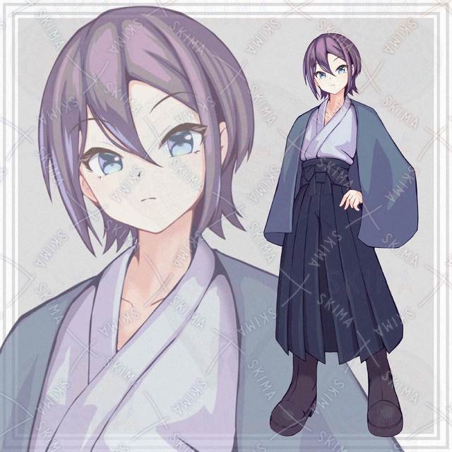 Image of 10 kinds of expressions] A girl in neutral Japanese clothes.