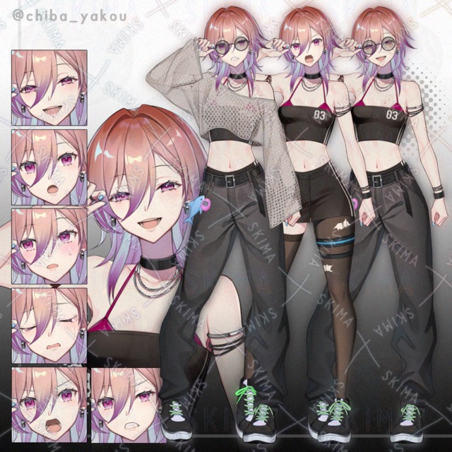 Image of 6 different facial expressions and costume accessories: sunglasses, wolf