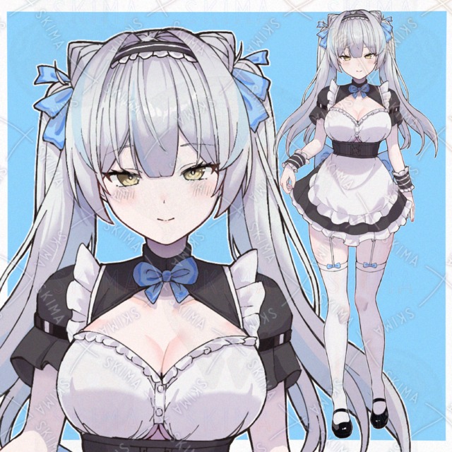 白×水色の清楚メイド【全身立ち絵】の商品画像