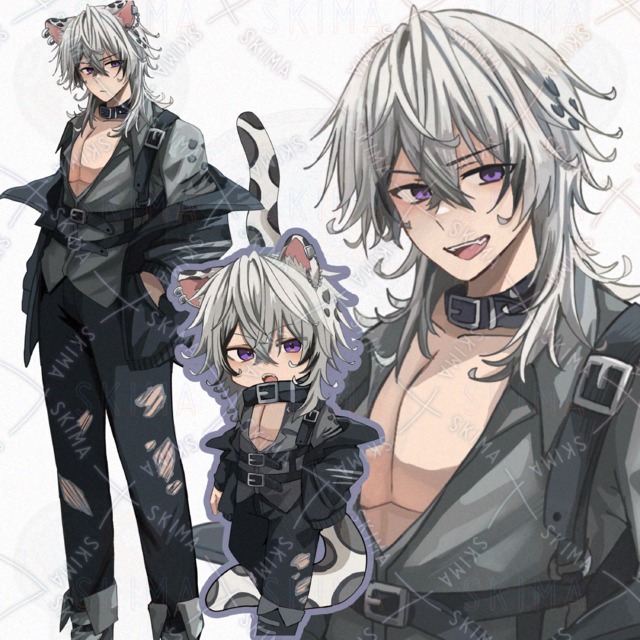 白豹男性立ち絵　表情5＋獣人差分