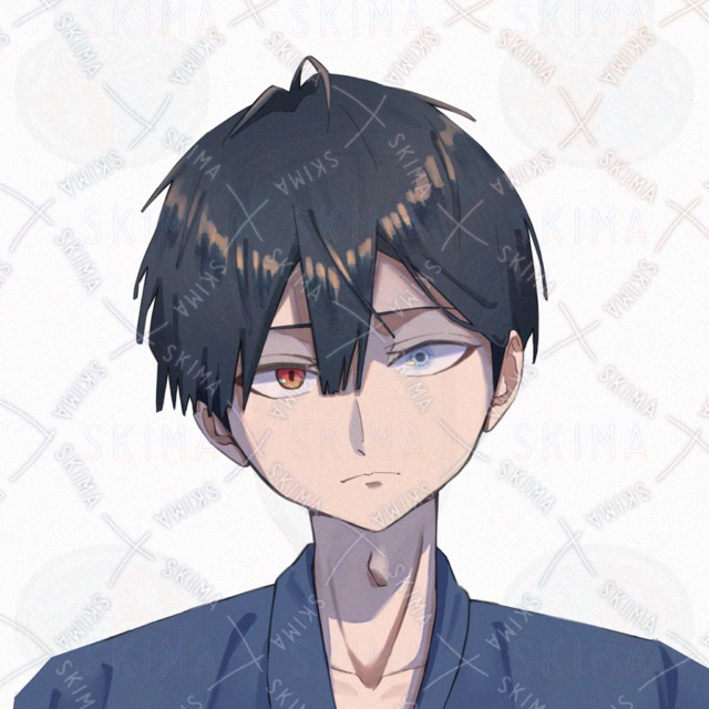 SNS용 아이콘 일러스트】흑발 일본식 오드아이 청년 상품 이미지