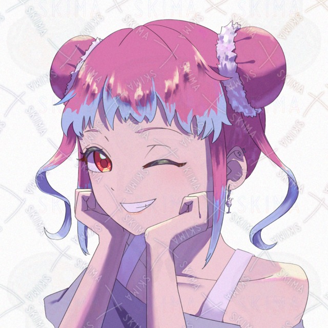 Image of SNS Icon Illustration] Pink-haired Chinese twin girl