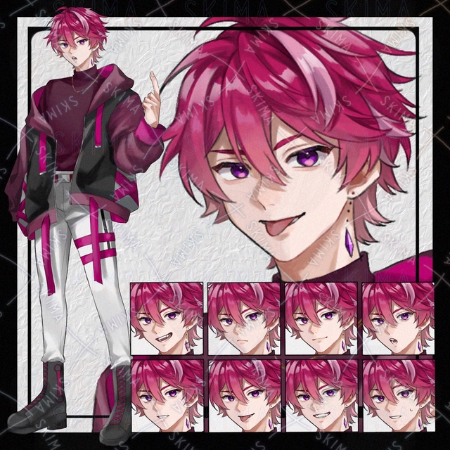 【Adopt】ピンクメッシュ髪の青年【表情差分8種】