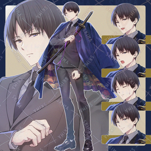 羽織スーツに刀の男性 表情5種