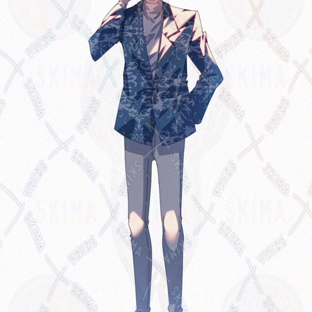 Image 3 of Patterned suit male, blue, modern fantasy, gray hair, inner color blue, with facial expression differential