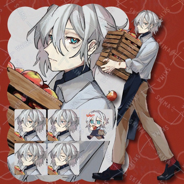 白髪の林檎屋さん【表情差分5種＋SD（ミニキャラ）1種】