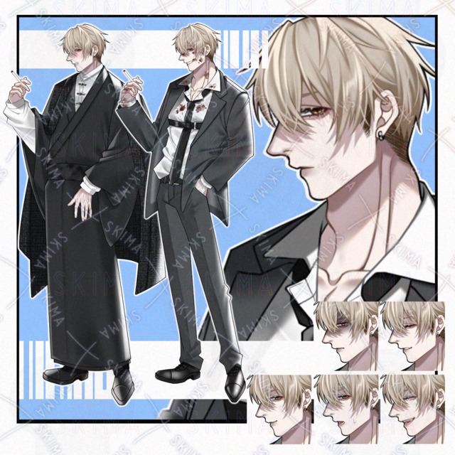 【立ち絵】和装+スーツ/男性キャラ【表情8種】