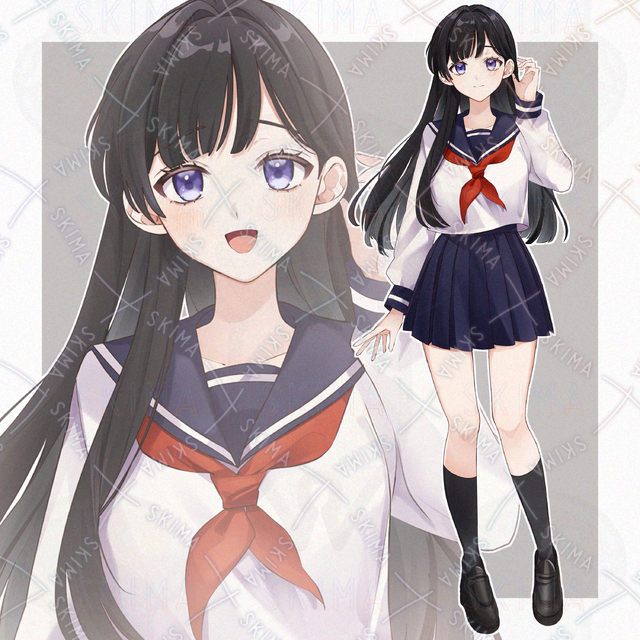 黒髪のセーラー女子【立ち絵 表情5種類】