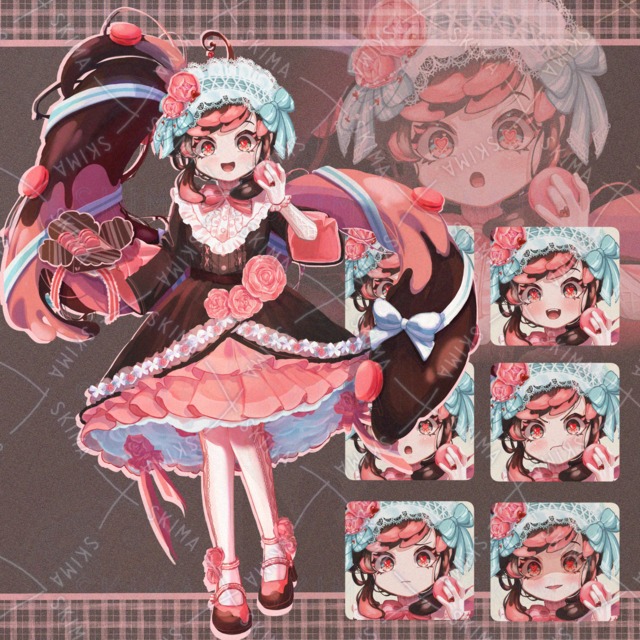 【表情差分6枚】マカロン持った　バラとチョコモチーフの子の商品画像