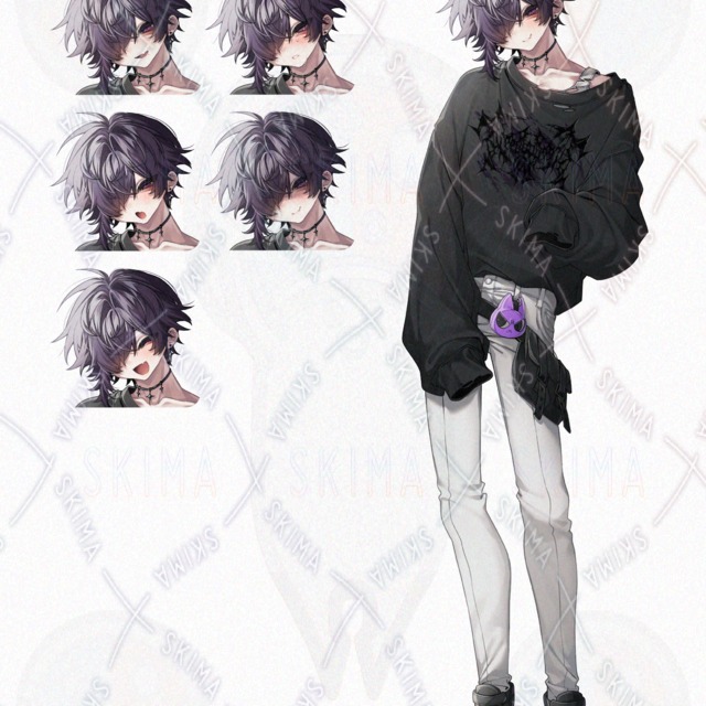 【表情差分5種】男性立ち絵(紫、サブカル系、つり目)の商品画像8枚目