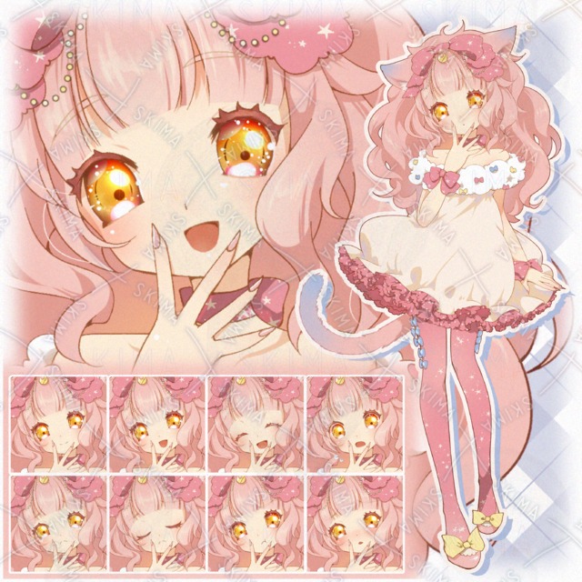 ピンク色のもこふわ猫ムスメ【表情9種】の商品画像