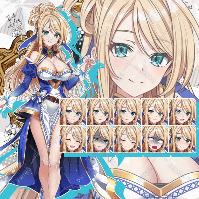 【アホ毛も動く】青いセクシーなドレスに身を包んだお姉さん【表情10種】