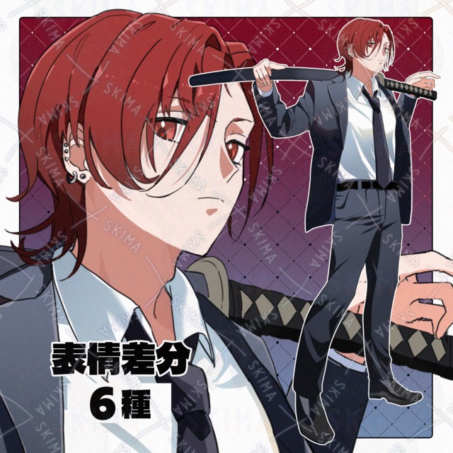 빨간 머리 정장 남자【표정 차이 6종】표정 차이 상품 이미지