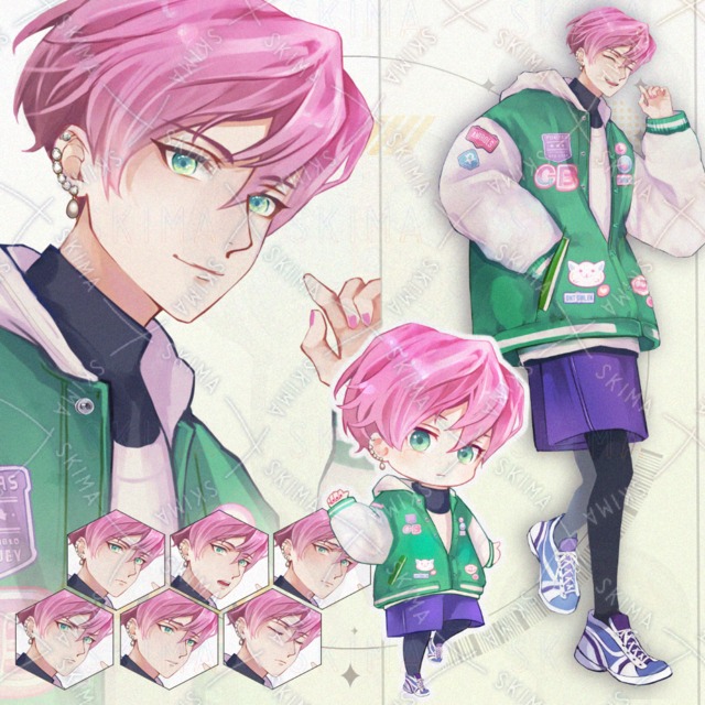 Image of Neutral boy w/SD character [8 expressions, 2 SD characters].