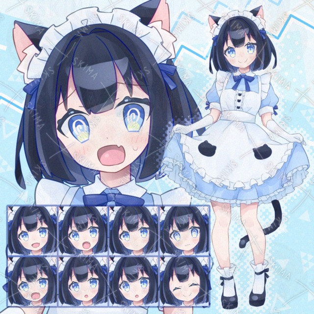 Image of 10 kinds of expressions] cat ears sky blue maid