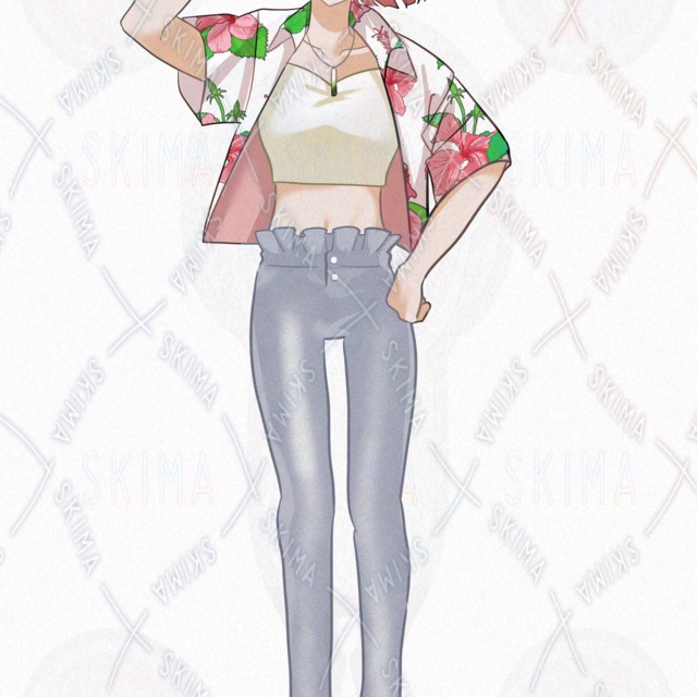 柄シャツの女性【表情差分8種】の商品画像6枚目