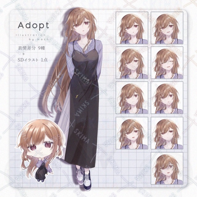 茶髪の大人しそうな女性【表情差分9種類+&alpha;】