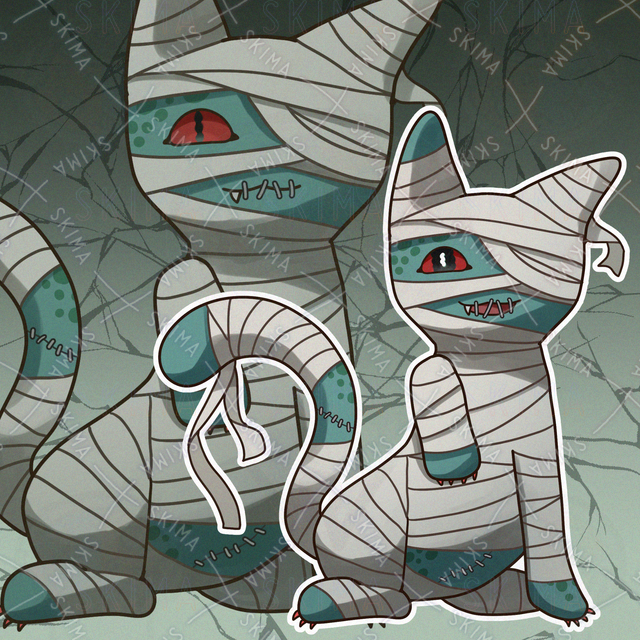 표정 차이 6점] 고양이 좀비 미라 오리지널 캐릭터【공포】【호러】라는 뜻의 고양이 좀비미라 상품 이미지